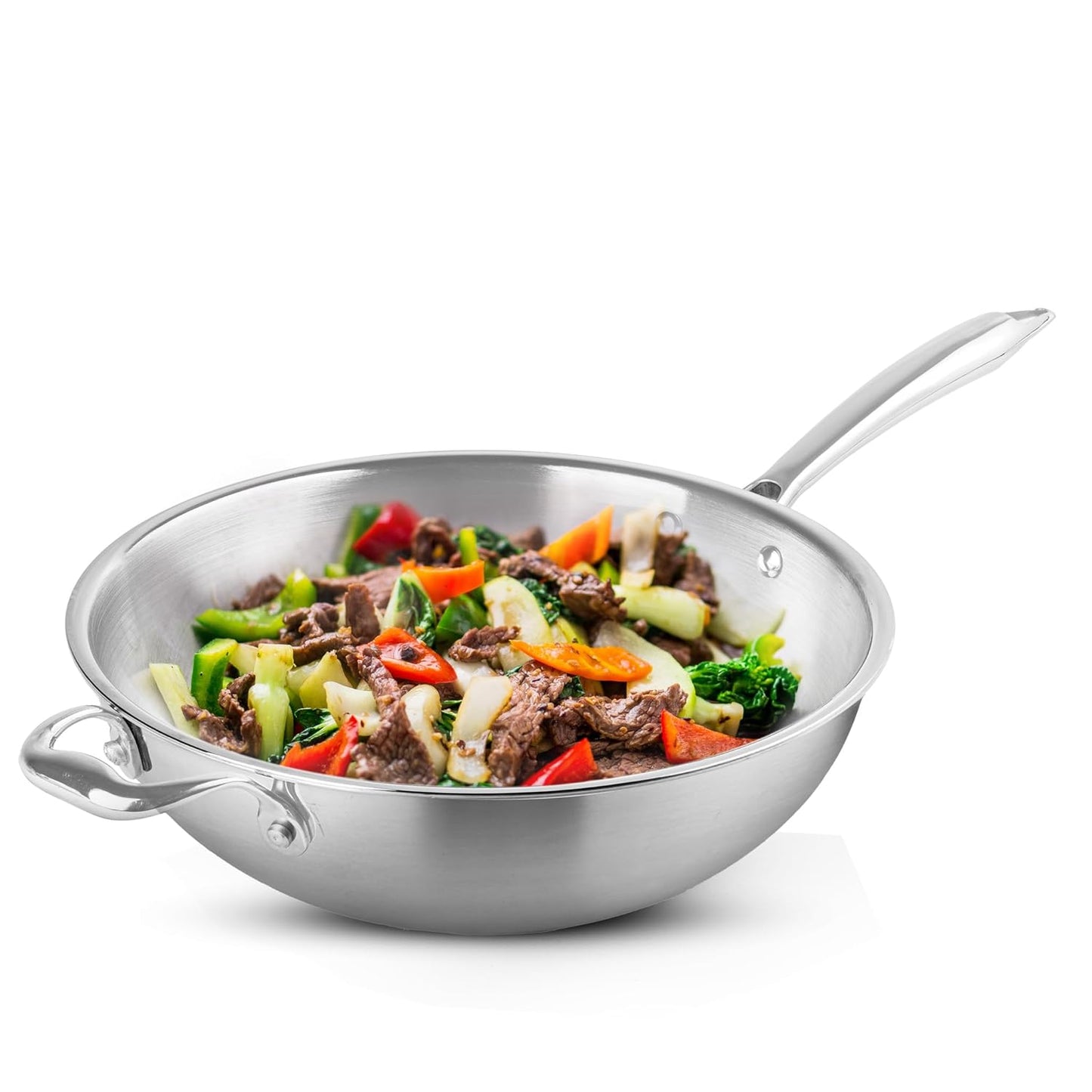 AGARO Triply Stainless Steel Wok 26cm (3L) | 2.5mm Thick | Induction & Gas Compatible | Heavy-Duty Riveted Handle