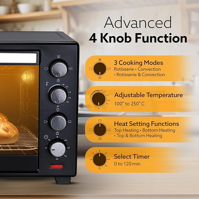 AGARO Marvel 48L OTG Oven with Motorised Rotisserie, Convection & 3 Heating Modes + FREE Lint Remover