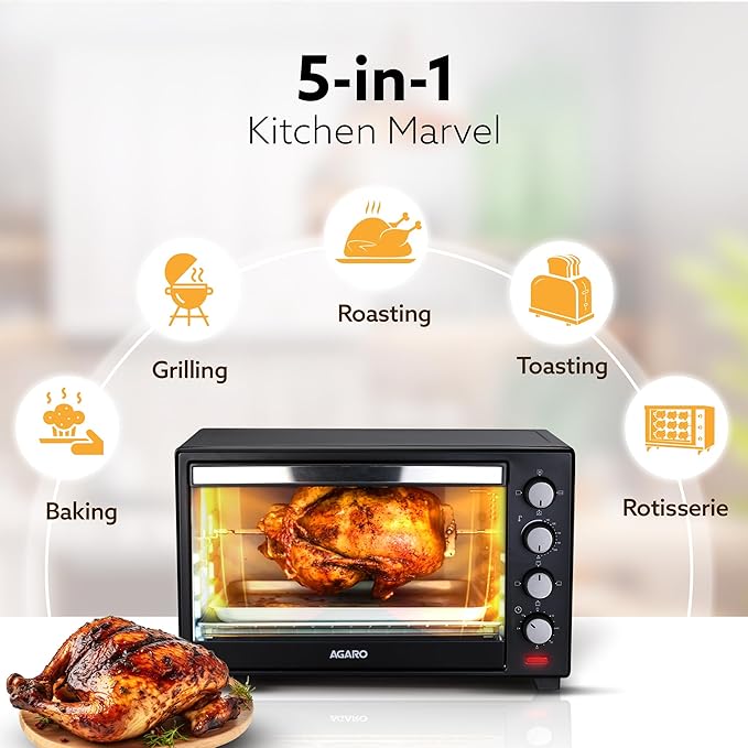 AGARO Marvel 48L OTG Oven with Motorised Rotisserie, Convection & 3 Heating Modes + FREE Lint Remover