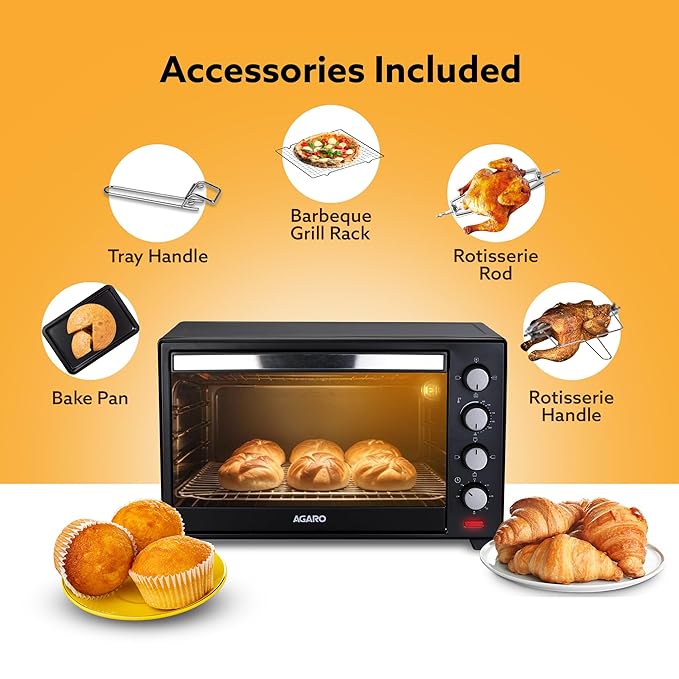 AGARO Marvel 48L OTG Oven with Motorised Rotisserie, Convection & 3 Heating Modes + FREE Lint Remover