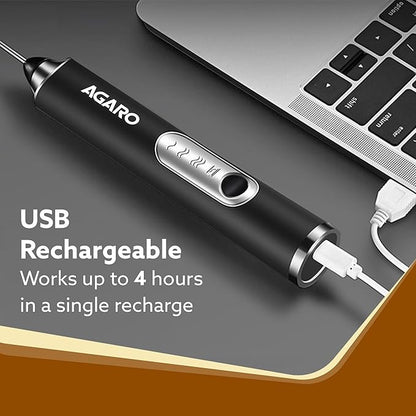 AGARO Royal Milk Frother – Rechargeable 3-Speed Electric Coffee Whisk & Mixer with Stainless Steel Stand | Powerful Handheld Frother for Coffee, Cream & Milk Foam ☕🔥