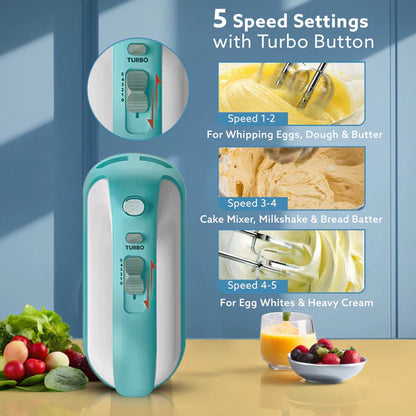 Agaro Regency 300W Hand Mixer Blender – 5 Speed Electric Beater with Detachable Beaters, Whisker & Dough Hooks | Perfect for Cake, Cream & Dough Mixing