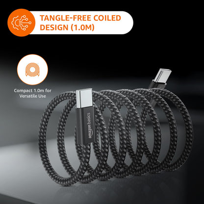 Amazon Basics Magnetic Coiled Type-C Cable 60W Fast Charging | 1M USB-C to USB-C Cable