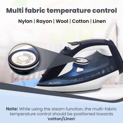 AGARO Royal Steam Iron 2000W with Ceramic Soleplate | Fast Heating, Anti-Drip & Anti-Calc | 320ml Tank | Spray/Steam/Dry Functions | 360° Swivel Cord | FREE AGARO Coffee Frother Worth ₹799