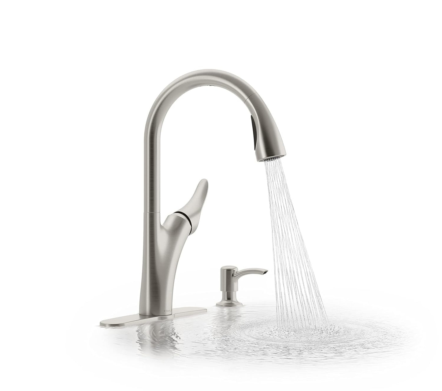 KOHLER Emile Pull-Down Kitchen Faucet 26448IN-4-VS | Premium Sweep Spray Kitchen Tap with Multi-Function Docking Spray Head | Vibrant Stainless Steel Finish