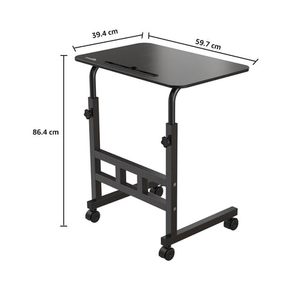 Amazon Basics Adjustable Height Wooden Laptop Table with Wheels | Portable Multipurpose Study & Work Desk | Black