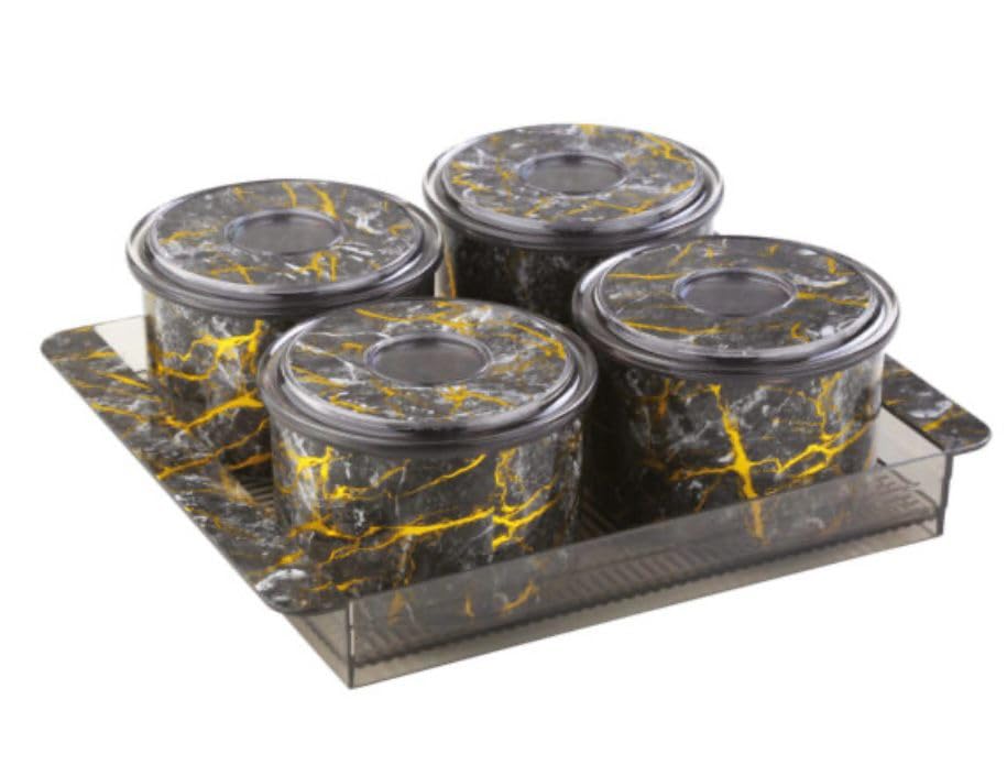 JOYO Marbella Dry Fruit Serving Set (4 Containers with Tray & Lid) | Airtight 500ml | BPA-Free | Unbreakable Snack Storage