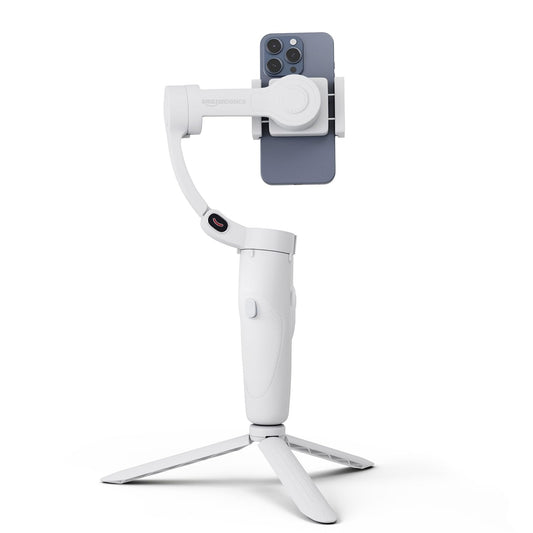 Amazon Basics Foldable 3-Axis Gimbal Stabilizer with Advanced Gyroscope | Shake-Free Video, Object Tracking, Time-Lapse & Panorama | 2500mAh Battery | Ideal for Vlogging +FREE AirPods Worth ₹699