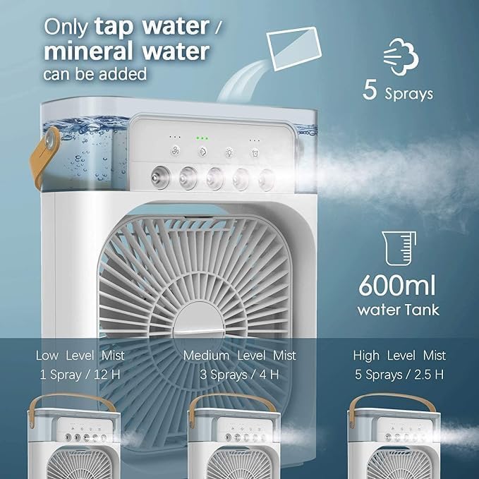 🔥 BUY 1 GET 1 FREE – Mini Portable Air Cooler | 3-in-1 Personal Cooler, Fan, Humidifier & RGB LED Light
