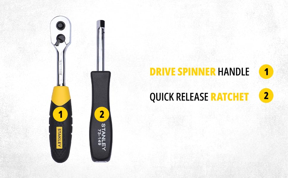 STANLEY STMT72794-8 46-Piece 1/4" Square Drive Metric Socket & Bit Set | Maxi-Drive™ Technology | Double Nickel Chromium Alloy | Quick Release Ratchet | Professional Tool Kit | Free Delivery