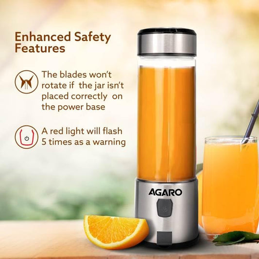 AGARO Galaxy Portable Blender 450ml | 126W USB Rechargeable Smoothie Maker | 3000mAh | Travel-Friendly