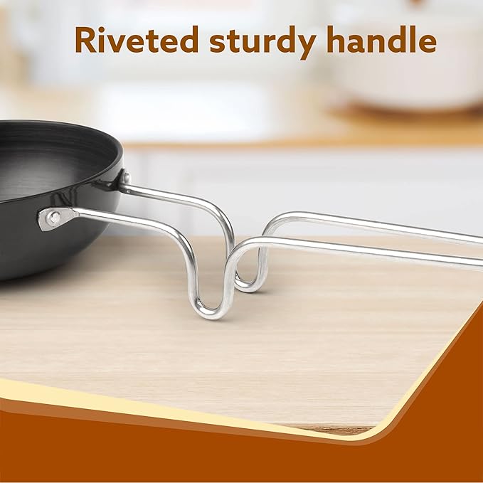 AGARO Elite Hard Anodised Tadka Pan 11cm | 3mm Thick Vaghar/Chounk Pan | Scratch Resistant Frying Pan with Steel Handle