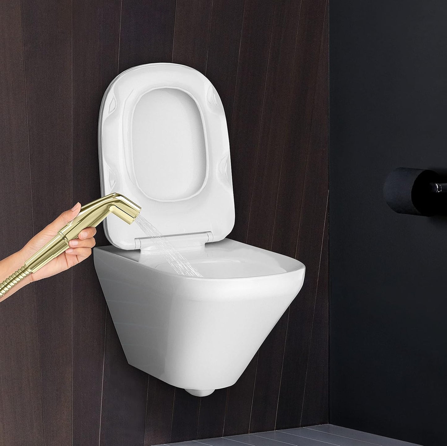 Kohler 12927IN-AF Deco Contemporary Health Faucet — Elegant French Gold Finish | Metal Hose & Holder