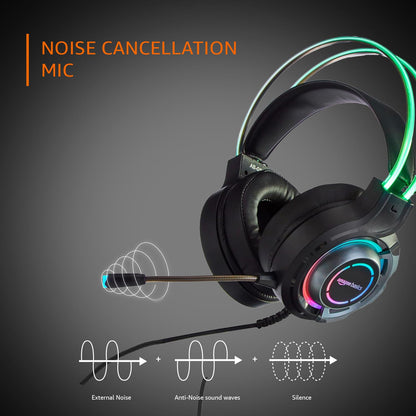 Amazon Basics RGB Wired Gaming Headphones with Mic | 2m Cable, 3.5mm Jack, Immersive Sound