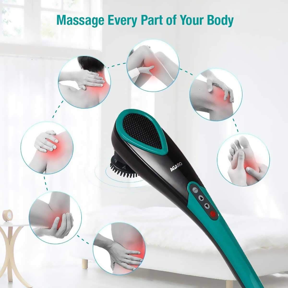 AGARO Comfort Electric Handheld Full Body Hammer Massager – 5 Massage Heads, 5 Modes & 6 Speed Settings for Deep Tissue Pain Relief & Relaxation | Back, Leg & Foot Massager (Green & Black) + FREE Electric Kettle @ ₹1999🔥