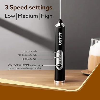 AGARO Royal Milk Frother – Rechargeable 3-Speed Electric Coffee Whisk & Mixer with Stainless Steel Stand | Powerful Handheld Frother for Coffee, Cream & Milk Foam ☕🔥