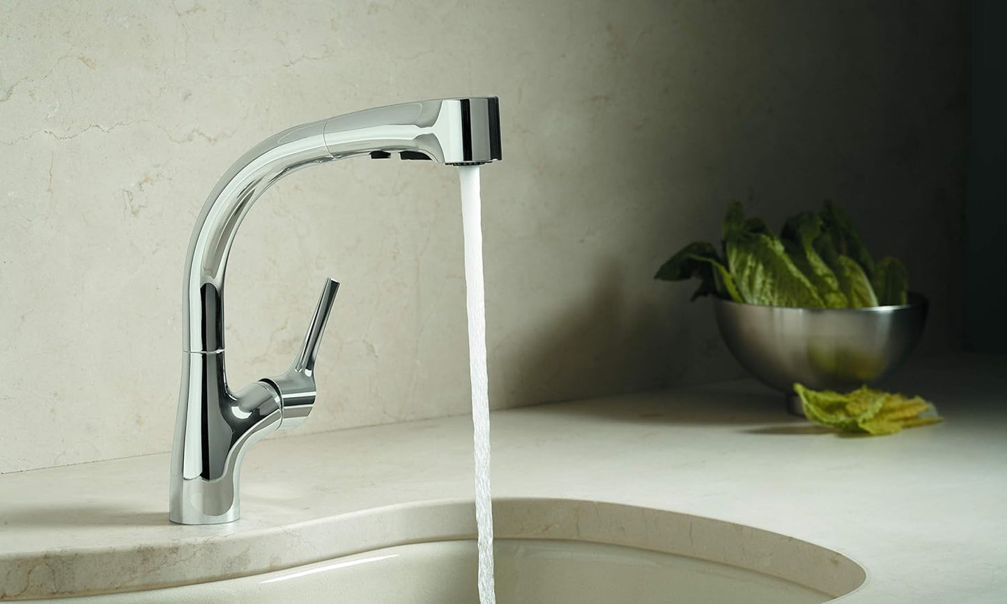 KOHLER Elate Pull-Out Kitchen Faucet with Chrome Finish | Premium Pull-Out Sink Tap for Modern Kitchens | Single Handle Kitchen Mixer