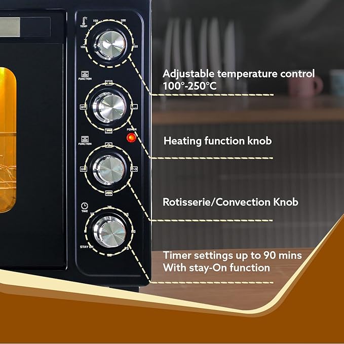 AGARO Royal 60L OTG Oven Toaster Griller – Convection Oven with Motorized Rotisserie, 3 Heating Modes (Black)
