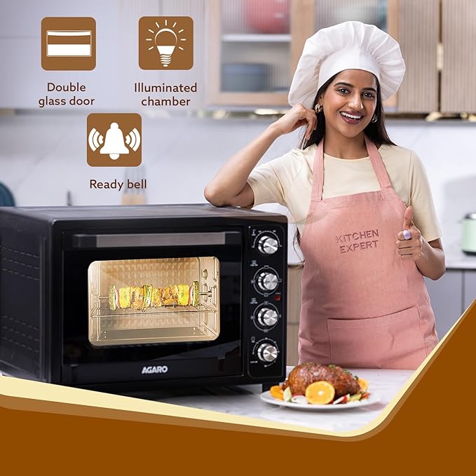 AGARO Royal 60L OTG Oven Toaster Griller – Convection Oven with Motorized Rotisserie, 3 Heating Modes (Black)