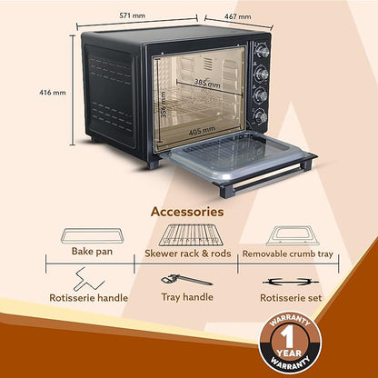 AGARO Royal 60L OTG Oven Toaster Griller – Convection Oven with Motorized Rotisserie, 3 Heating Modes (Black)