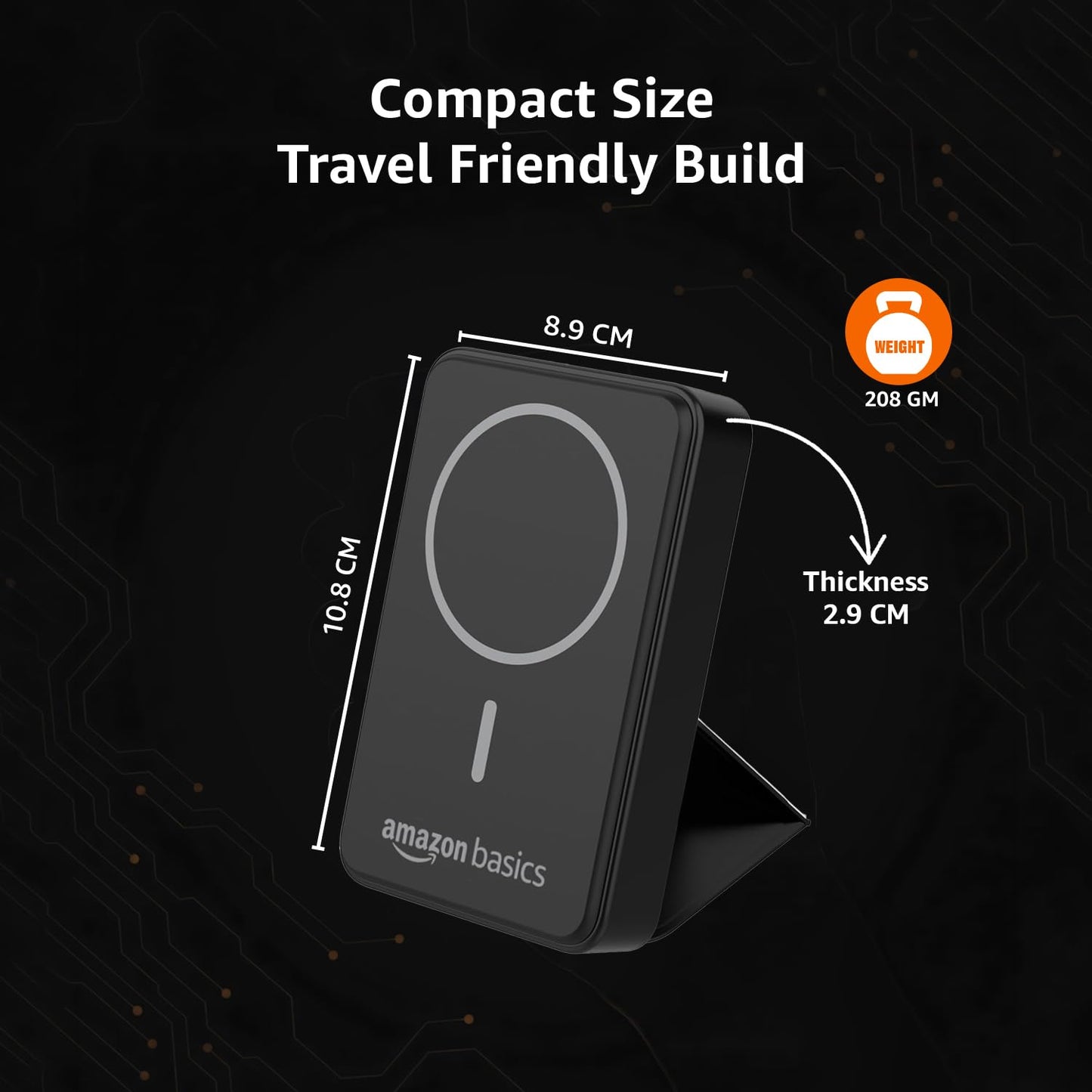 Amazon Basics 10000mAh 20W Fast Charging Wireless Power Bank | 15W Wireless Output | Type-C PD | Made in India - Black