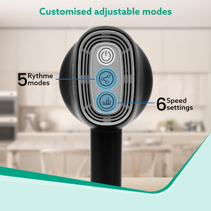 AGARO Alpha Wireless Deep Tissue Body Massager – Rechargeable Handheld Muscle Massage Gun with 8 Interchangeable Heads, 5 Massage Modes, 6 Speed Levels, Mesh Cover for Pain Relief & Muscle Recovery (Black)
