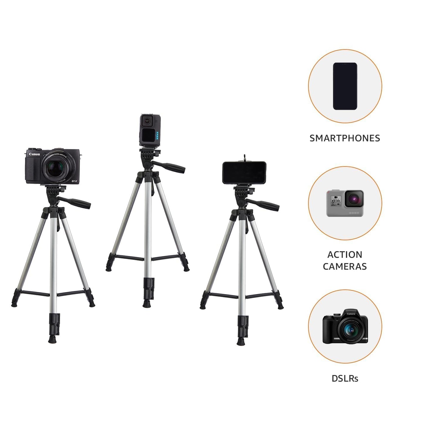 Amazon Basics Aluminium Professional Tripod Stand with Mobile Holder, 3-Way Head & Carry Bag for Smartphone, Camera & GoPro (35-125 cm)