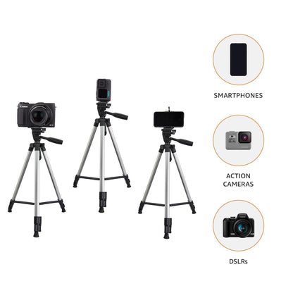 Amazon Basics Aluminium Professional Tripod Stand with Mobile Holder, 3-Way Head & Carry Bag for Smartphone, Camera & GoPro (35-125 cm)
