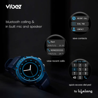 Vibez by Lifelong Bold Smartwatch for Men with BT Calling | 1.32” HD Display | 24×7 Heart Rate & Blood Oxygen | Sports Modes | IP67 | Sleep Monitor | 7 Days Battery Backup – Blue