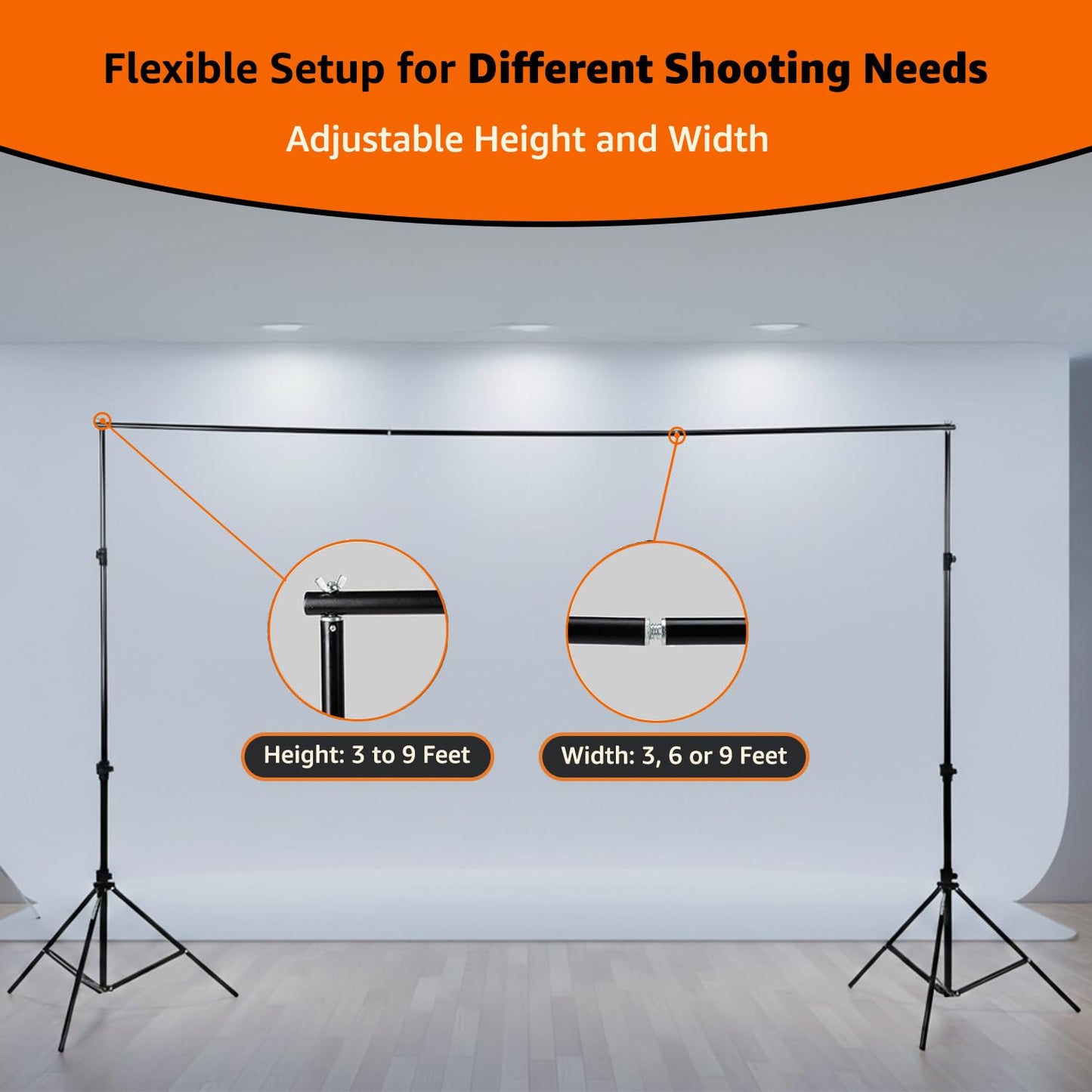 Amazon Basics 9 x 9 Feet Studio Background Stand Kit | Foldable Photography & Videography Backdrop