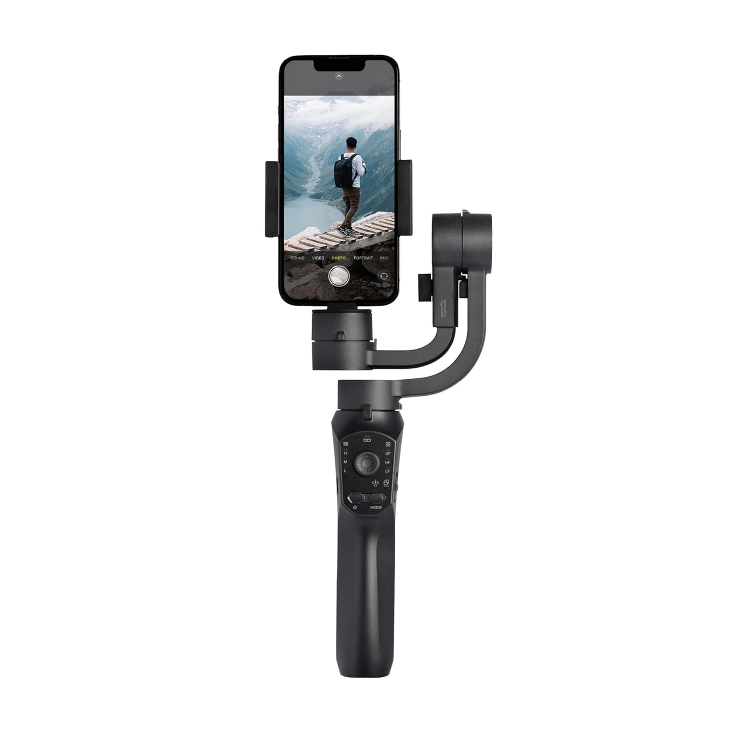 Amazon Basics Handheld Gimbal Stabiliser with 3-Axis Feature and Tripod, Facial Tracking, Time Lapse, FPV, Up to 12 Hours Operational Time, Compatible with All Smart Phones (Dark Grey)