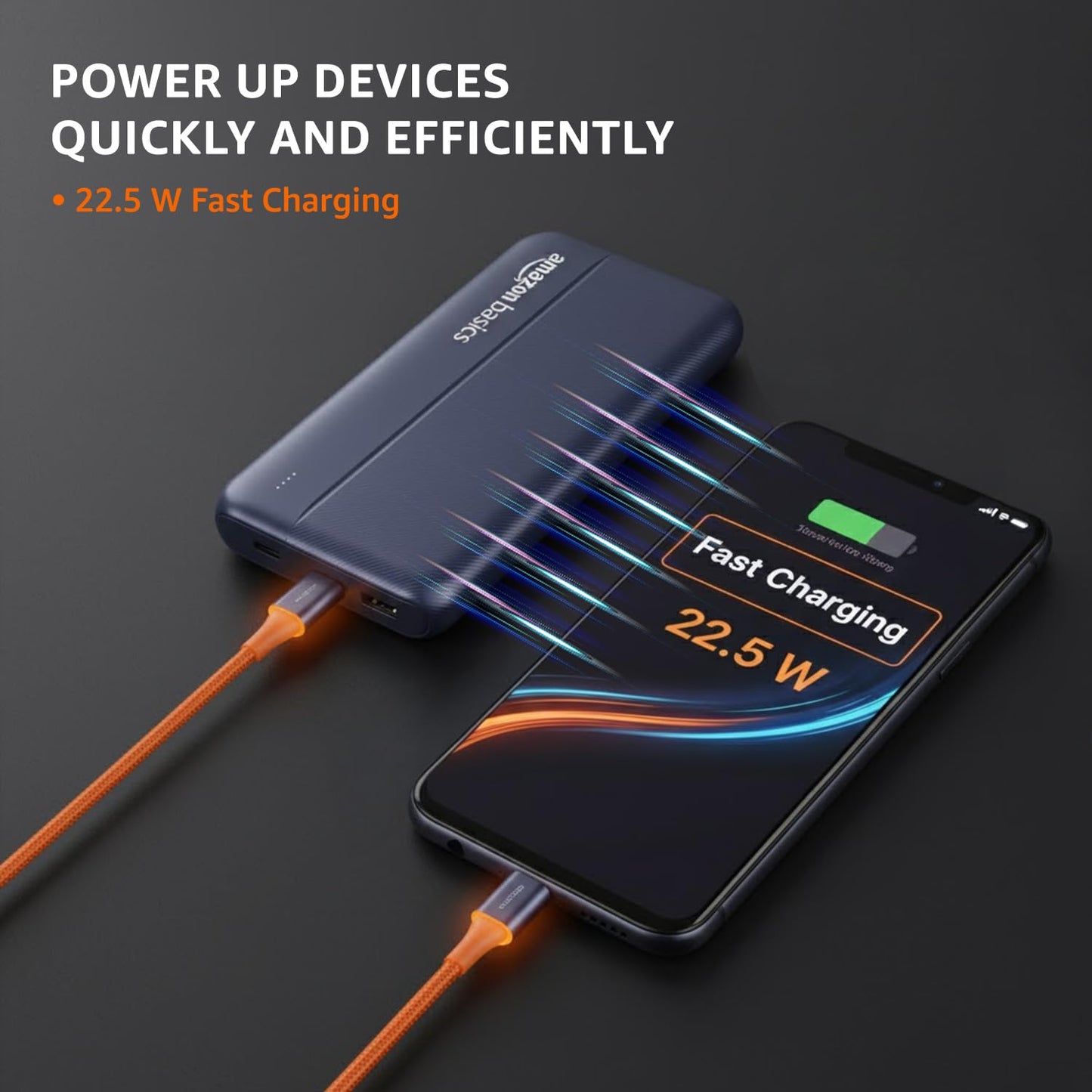 Amazon Basics 20000mAh Power Bank with 22.5W Fast Charging | Triple Device Support | Dark Blue