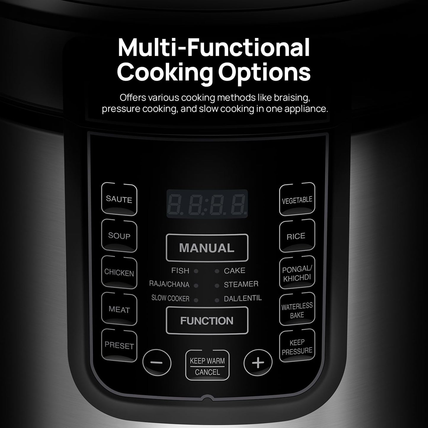 Wipro Elato 6L Digital Electric Pressure Cooker – 10 Preset Multi-Cooking Functions, 1000W, Stainless Steel Pot, Safety Lock