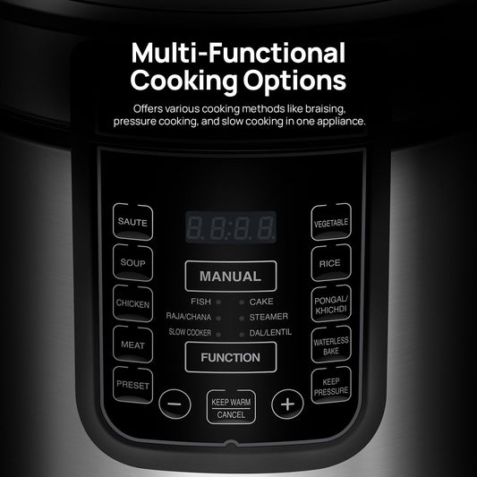 Wipro Elato 6L Digital Electric Pressure Cooker – 10 Preset Multi-Cooking Functions, 1000W, Stainless Steel Pot, Safety Lock