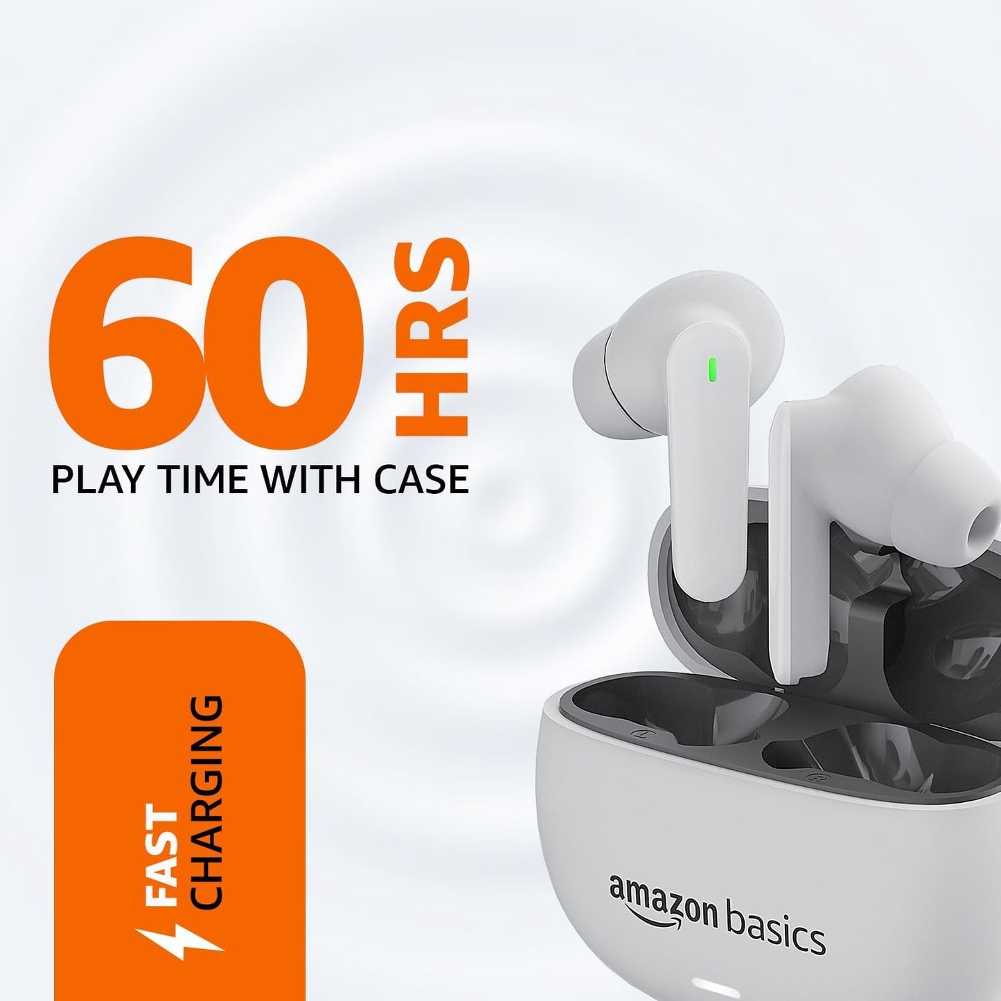Amazon Basics True Wireless Earbuds with Mic | Long Battery Life Up to 60H, IPX5 Sweat & Water Resistant, Bluetooth 5.3, Touch Controls