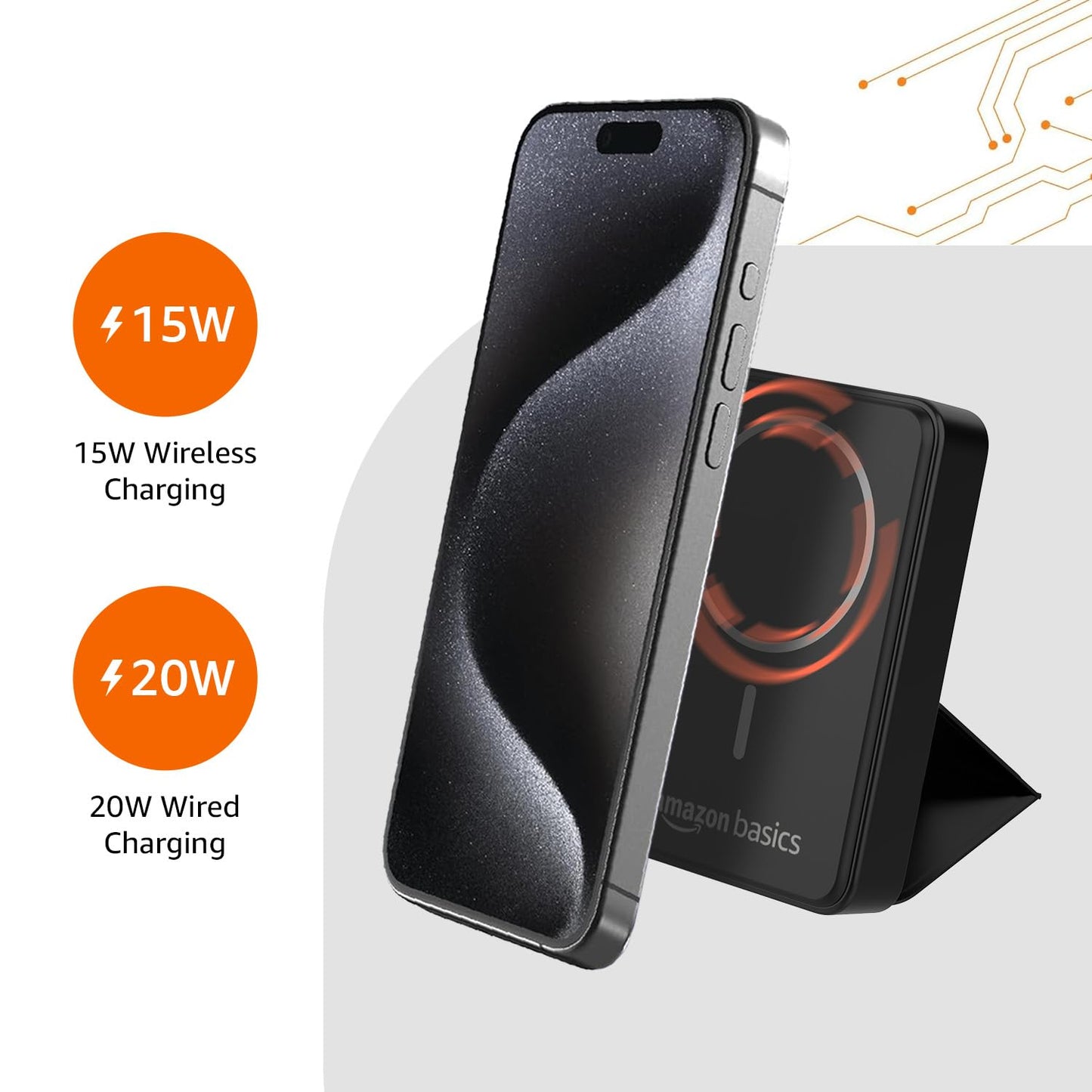 Amazon Basics 10000mAh 20W Fast Charging Wireless Power Bank | 15W Wireless Output | Type-C PD | Made in India - Black