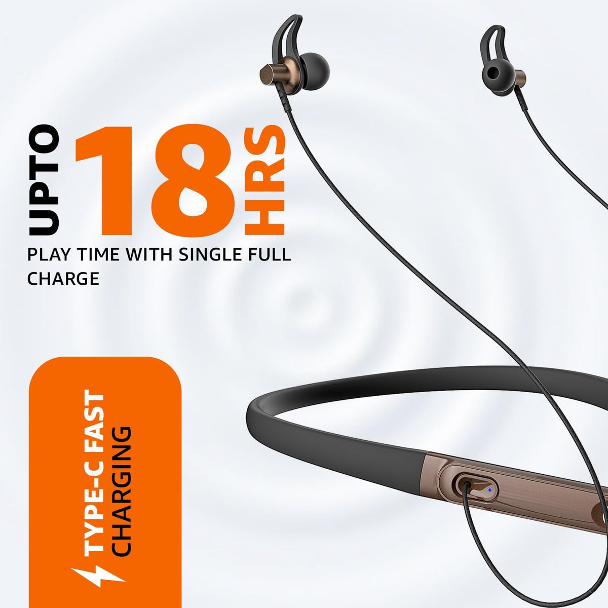 Amazon Basics Wireless Neckband Earphones with Mic | 18 Hours Playtime | Bluetooth 5.1 | ENC Noise Cancellation | IPX4 Water Resistant | Magnetic Earbuds (Brown) | Free Delivery