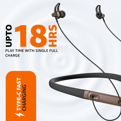 Amazon Basics Wireless Neckband Earphones with Mic | 18 Hours Playtime | Bluetooth 5.1 | ENC Noise Cancellation | IPX4 Water Resistant | Magnetic Earbuds (Brown) | Free Delivery