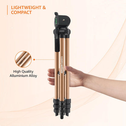 Amazon Basics Adjustable Camera Tripod 41-134cm | Mobile Holder, Carry Bag Included | Lightweight Aluminum Stand for DSLR, GoPro & Smartphones | Copper