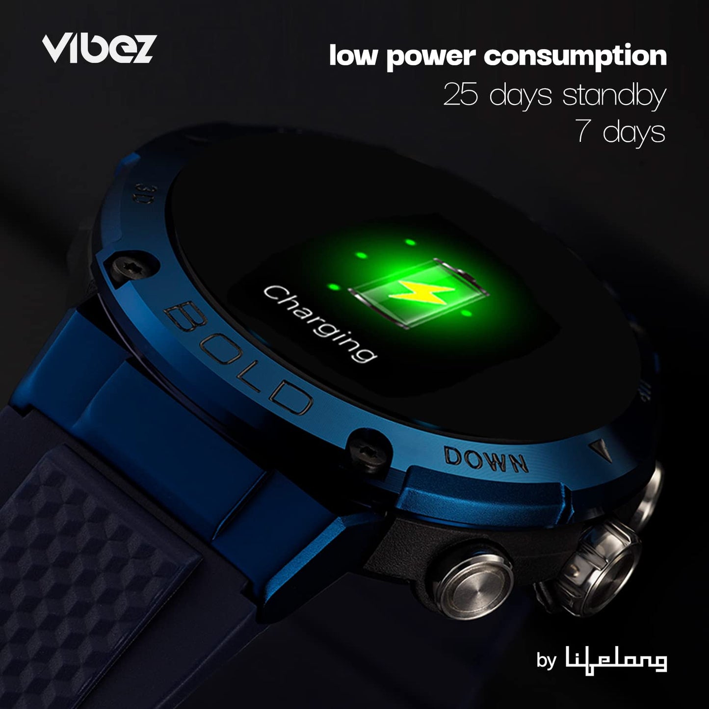 Vibez by Lifelong Bold Smartwatch for Men with BT Calling | 1.32” HD Display | 24×7 Heart Rate & Blood Oxygen | Sports Modes | IP67 | Sleep Monitor | 7 Days Battery Backup – Blue