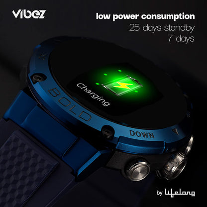 Vibez by Lifelong Bold Smartwatch for Men with BT Calling | 1.32” HD Display | 24×7 Heart Rate & Blood Oxygen | Sports Modes | IP67 | Sleep Monitor | 7 Days Battery Backup – Blue