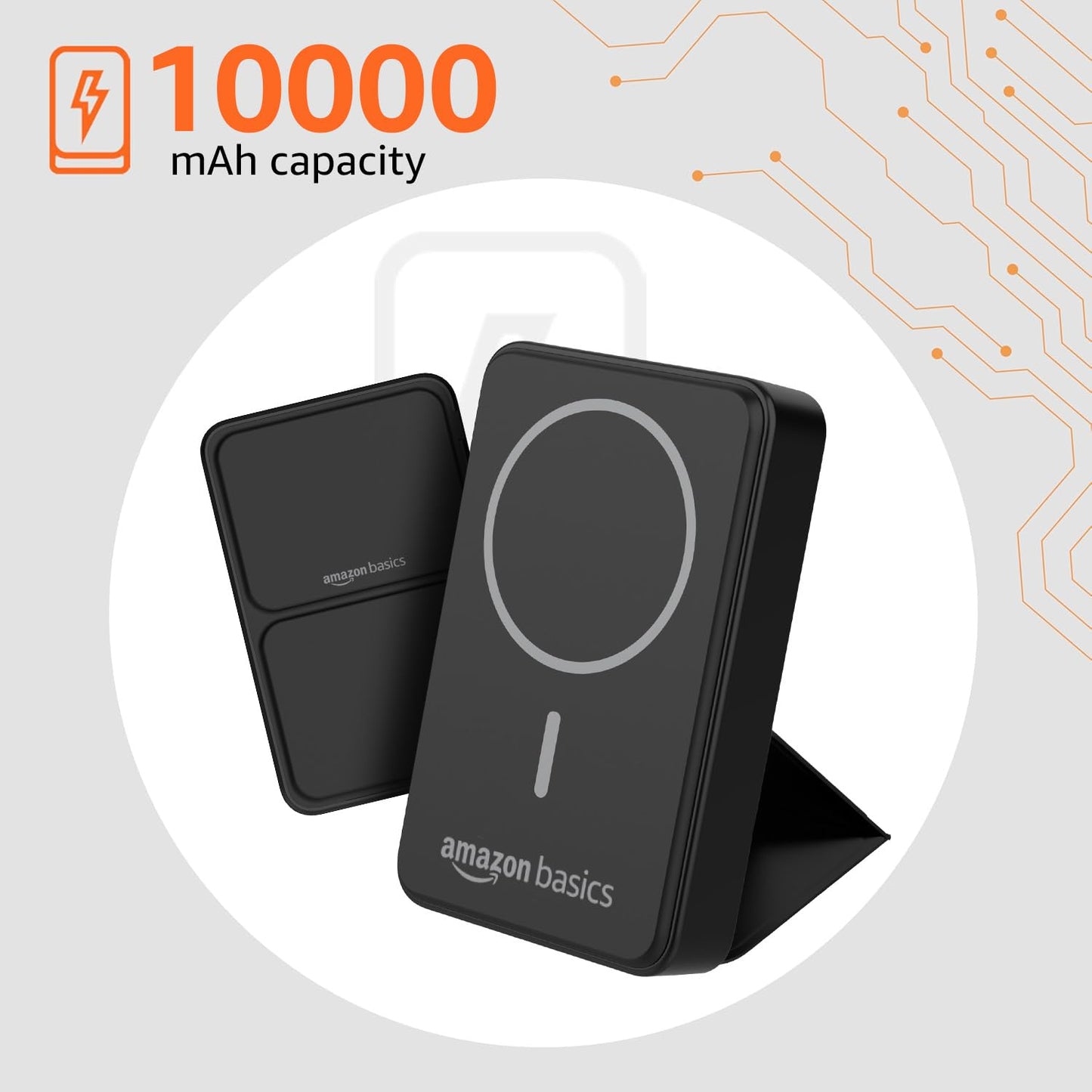 Amazon Basics 10000mAh 20W Fast Charging Wireless Power Bank | 15W Wireless Output | Type-C PD | Made in India - Black