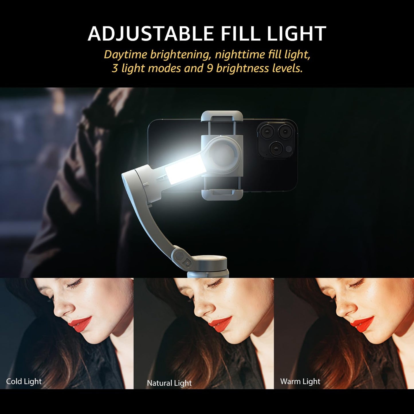 Amazon Basics 3-Axis Smartphone Gimbal Stabilizer with AI Face & Body Tracking | Foldable Design | Fill Light | 8Hr Battery | iPhone & Android Compatible + FREE AirPods Worth ₹699