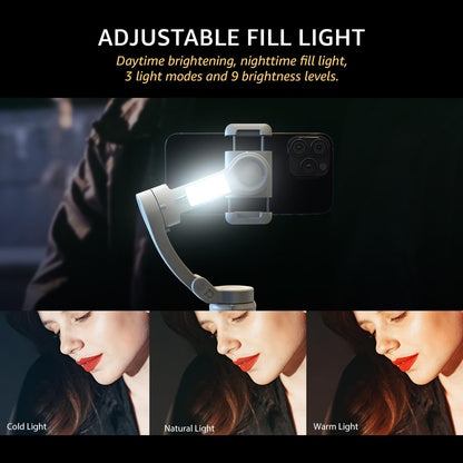 Amazon Basics 3-Axis Smartphone Gimbal Stabilizer with AI Face & Body Tracking | Foldable Design | Fill Light | 8Hr Battery | iPhone & Android Compatible + FREE AirPods Worth ₹699