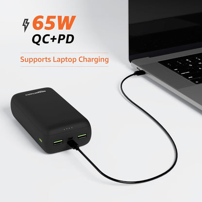 Amazon Basics 27000mAh 65W Ultra-Fast Charging Power Bank – PD Fast Charging, USB-C & USB-A Output, Two-Way Fast Charge, High-Capacity Portable Charger (Black)
