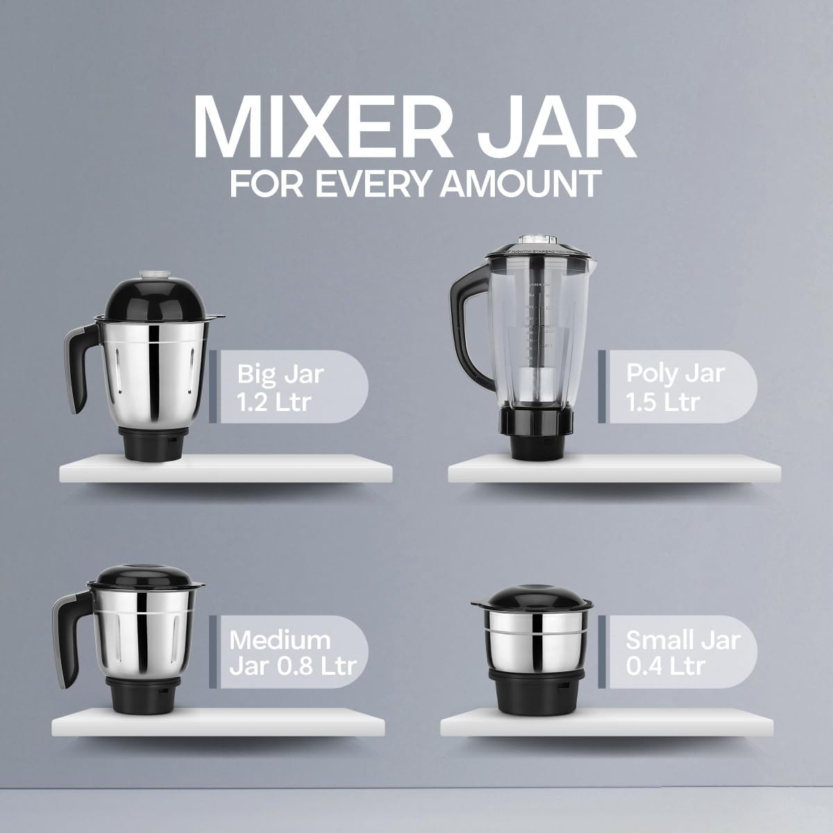 Longway Kratos 1000W Juicer Mixer Grinder with 4 Stainless Steel Jars | Powerful Copper Motor | Mixer, Grinder & Juicer | Black | Free Delivery