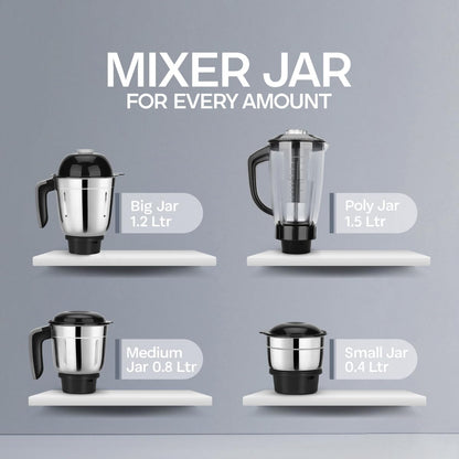 Longway Kratos 1000W Juicer Mixer Grinder with 4 Stainless Steel Jars | Powerful Copper Motor | Mixer, Grinder & Juicer | Black | Free Delivery