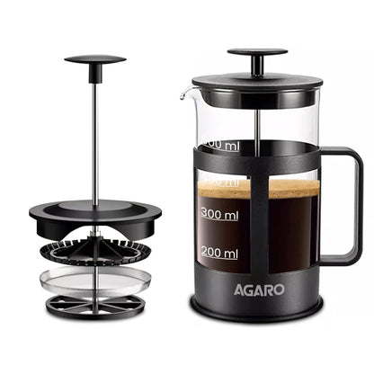 AGARO Delite French Press Coffee & Tea Maker 600ml – Borosilicate Glass Carafe with Protective Sleeve, BPA-Free Lid & Strainer**