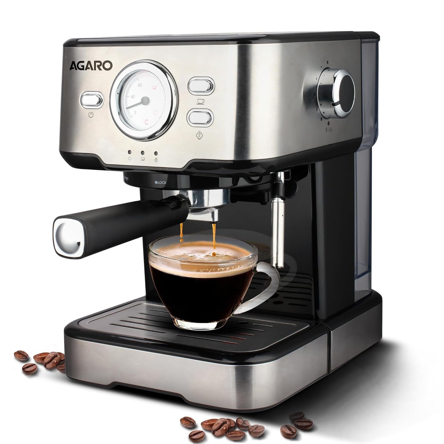 AGARO Imperial Espresso Coffee Maker – 15 Bar Pump, Milk Frother Wand, Cappuccino, Latte & Mocha Machine, Double Temperature Control, 1100W