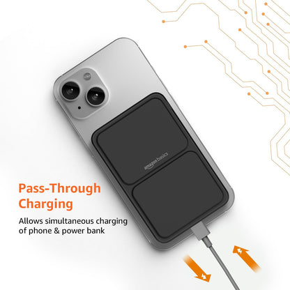 Amazon Basics 10000mAh 20W Fast Charging Wireless Power Bank | 15W Wireless Output | Type-C PD | Made in India - Black